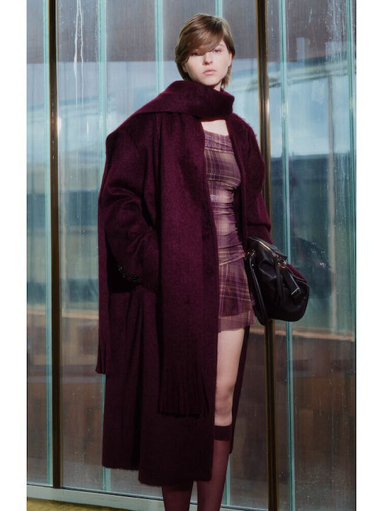 Γυναικείο Bordeaux Παλτό Oversized με Κουμπιά