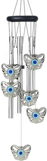 Silver Metal 5-tube Wind Chime 6 Butterflies Feng-shui Model Home Garden