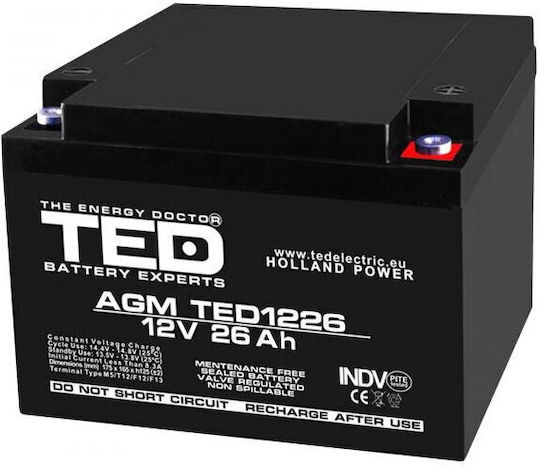 Ted Electric Батерия Ted Electric Ted003638 12V Стационарна VRLA Размери 165 X 175 X 125 мм 12V 26Ah M5 Батерия