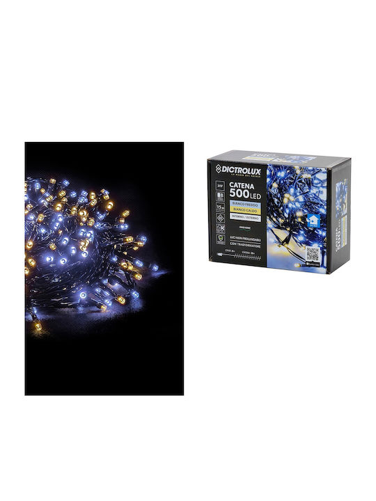 500 Led Pentru Interior și Exterior 8 Programe Cu Transformator Lumină Alb Rece Cald Cablu Verde Neextensibil Ip44 31v 15+2m