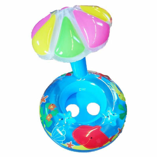 Inel Gonflabil De Înot Pentru Bebeluși Copii Siks Parasolar De Protecție Podea Inel Piscină Dimensiune 70 Cm X 80 Înălțime Coada Sirenei Stil Umbrelă Albastru