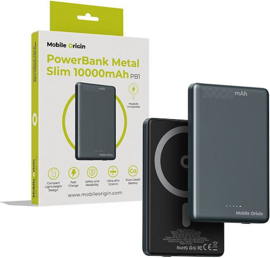 Mobile Origin PB1 MagSafe Power Bank 10000mAh 20W με Θύρα USB-C Power Delivery Μαύρο