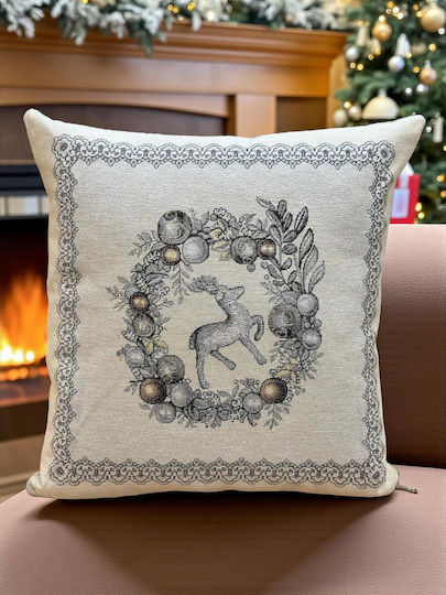 Linea Home Weihnachtsdekorativer Kissenbezug Quadratisch Beige 45x45cm