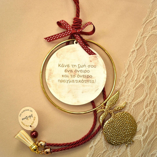 LiebeQueen Lucrat manual Suspendata Amulet Rodie Burgundy din Metal 1buc