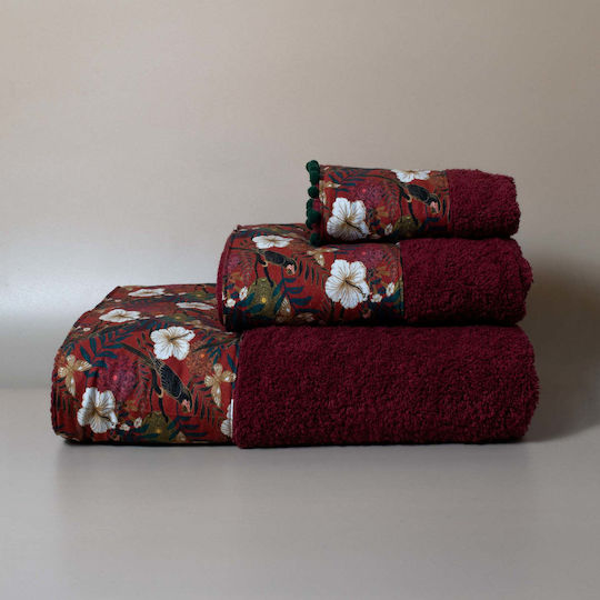 White Fabric Hand Towel Forest 30x50cm Red Weight 600gr/m²
