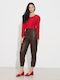 Damen Hoch tailliert Stoff Hose mit Gummizug Brown