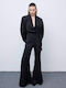 Women's High-waisted Fabric Trousers in Wide Line Black