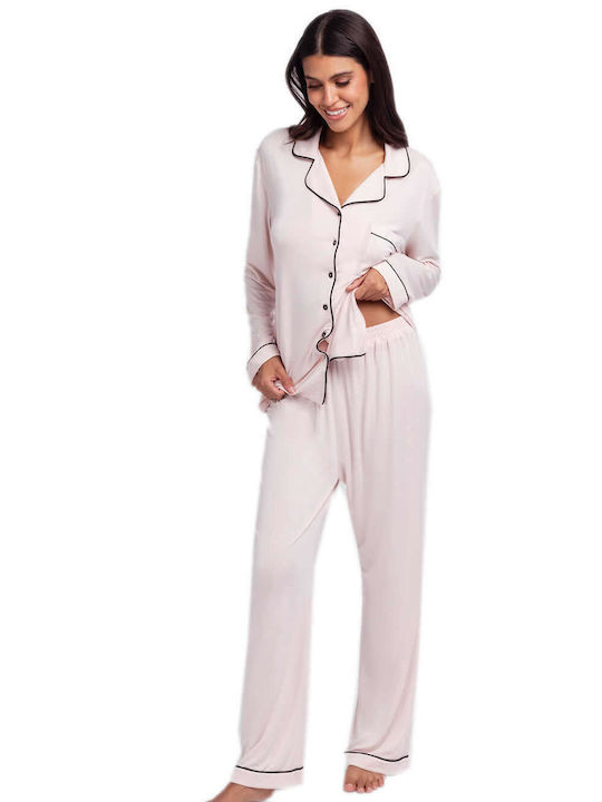 Dorina Winter Damen Pyjama-Set Rosa
