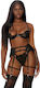 Μαύρο Σετ Εσωρούχων Δαντέλα Forplay Blooming Season Lingerie Set Black 3pcs