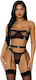 Σετ Μαύρα Διχτυωτά Εσώρουχα Ζαρτιέρες Forplay Good As Gold 3pc Lingerie Set Black