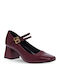 Leather Pointed Toe Burgundy Heels with Strap