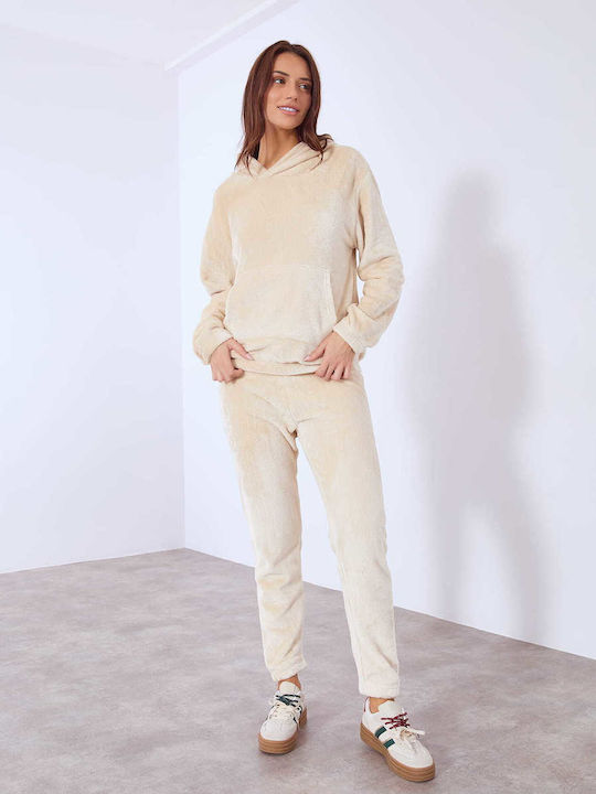 Celestino Σετ Φόρμας Fleece Loose Fit Μπεζ