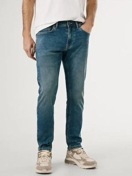 Track Men's Elastic Jeans Pants with Slim Straight Fit Blue