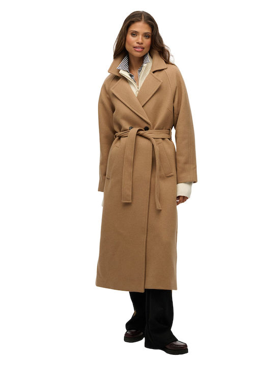 Wool Women's Camel Coat with Belt
