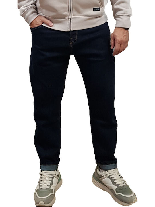Men's Jeans Pants Elastic with Loose Baggy Fit Dark Blue Denim