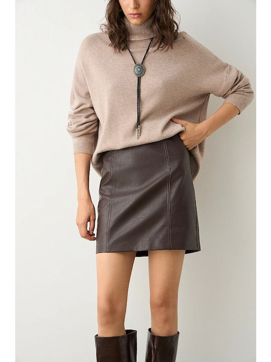 Leather Mini Skirt Brown