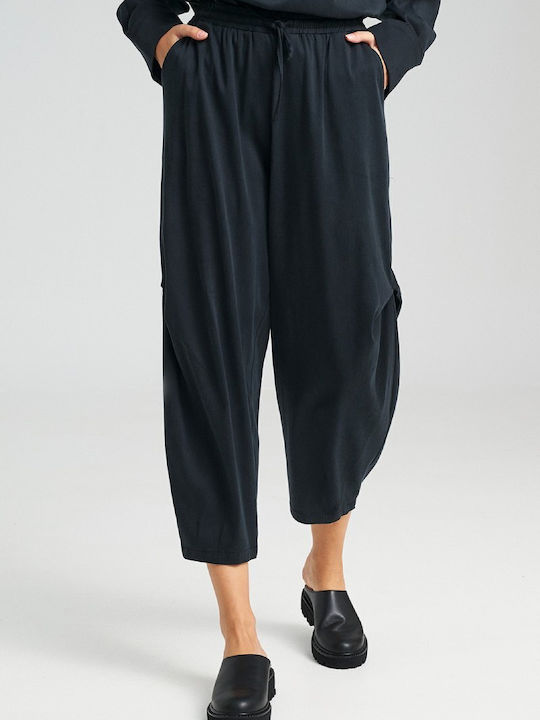 Women's High-waisted Linen Trousers Relaxed Fit Black