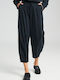 Women's High-waisted Linen Trousers Relaxed Fit Black