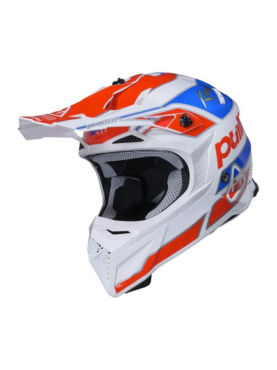 Pull-In MX Team Red/Blue Motorcycle Helmet Moto...