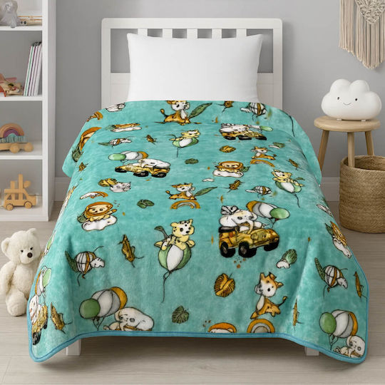 Astron Italy Pătură Catifea Happy Zoo Turcoaz 160x220 cm