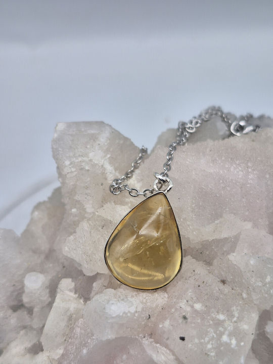 Silver Necklace Natural Yellow 15 Ct & Steel Chain – Handmade Jewelry