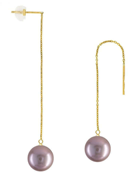 Σκουλαρίκια Κ18 Χρυσά Purple Edison Μαργαριτάρια F126547