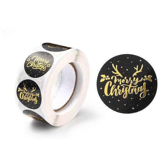 Χριστουγεννιάτικα Αυτοκόλλητα "merry Christmas" Μαύρο Χρυσό 25mm 500τμχ