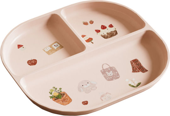 Queen Mother Baby Food Plate Let's Party Made of Pink Plastic 3 Pieces