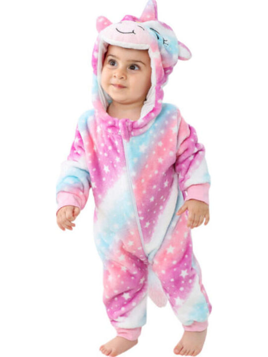 Pink Baby Kinder Einteiliger Schlafanzug Winterlich Samtig Pink