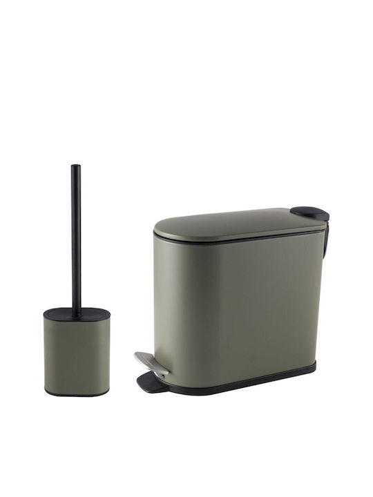 Metallic Toilet Brush and Basket Set Soft Close 5lt Green