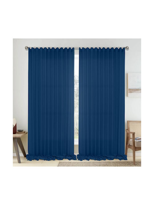 Lino Home Curtain with Pencil Pleat 1010 Blue 2...