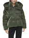 Women's Short Puffer Jacket for Winter Khaki