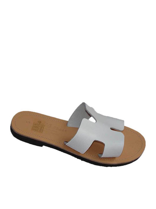 Leather Women's Flat Sandals in White Color
