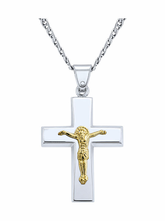 VTJ Men's Cross with the Crucified from Gold Plated Silver with Chain