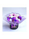 Aranjament Floral Amethyst Flori Săpun În Cutie Rotundă Neagră ⌀ 20cm Accesorizată Cu Fundiță Plasă De Sisal Mov-crem-alb