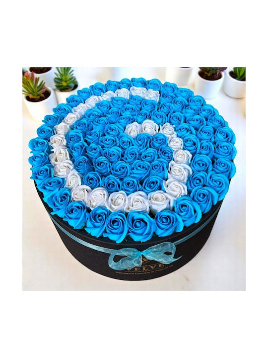 Aranjament Floral Personalizat Litere Cutie Rotundă Neagră 115 Trandafiri Săpun
