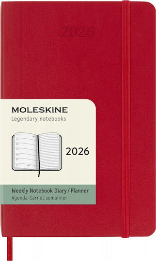 Moleskine 2026 Weekly Diary Pocket 9x14 Red Soft Cover 8056999275228