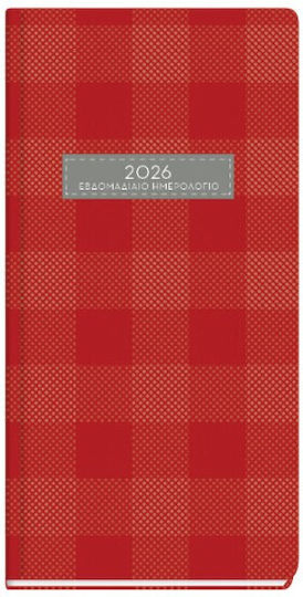 The Writing Fields Hb Plaid Εβδομαδιαία Ατζέντα 2026 Κόκκινη 8x16εκ.