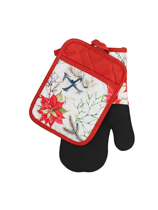General Trade Weihnachtlich Ofenhandschuh Stoff Weiß L30xB17cm.