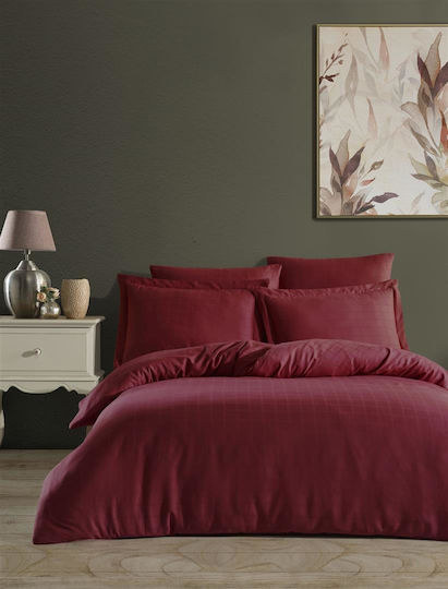 Homeline Σετ Παπλωματοθήκη Βαμβακερή 230x250cm Υπέρδιπλη με 2 Μαξιλαροθήκες 3218 Μπορντώ