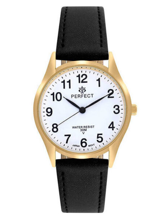 Perfect Γυναικείο Ρολόι 34mm Μπαταρίας με Μαύρο Δερμάτινο Λουράκι