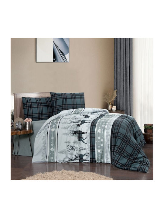 First Choice Set Husă de Pilotă Flanel Single cu Față de Pernă & 1 Cearsaf 160x220 Happiness Green