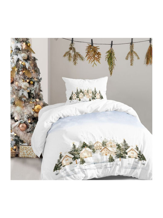 Lenjerii Deosebite Set Husă de Pilotă Bumbac Single cu Față de Pernă & 1 Cearsaf 160x220 Snowy