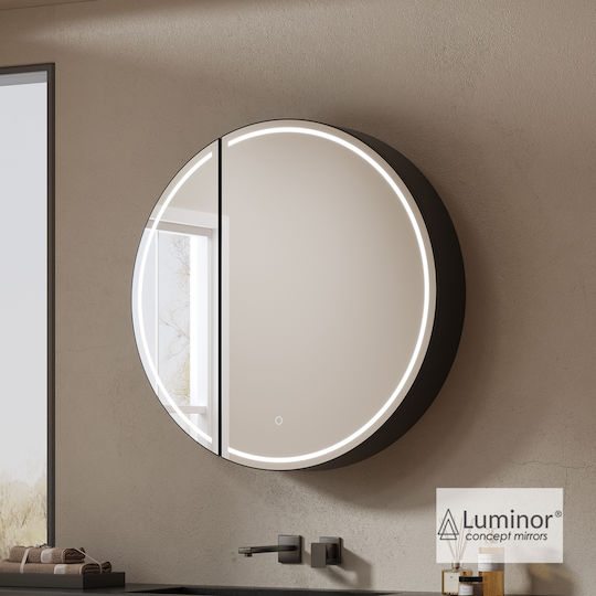 Luminor Round Bathroom Mirror Led Metal with Cabinet 70x70cm Black