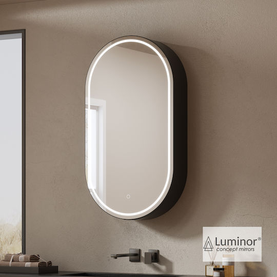 Luminor Ορθογώνιος Καθρέπτης Μπάνιου Led από Μέταλλο με Ντουλάπι 50x90cm Μαύρος