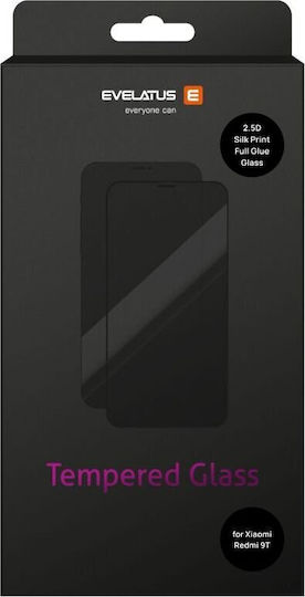 Evelatus Protective Glass Compatible with Xiaomi Redmi 9T 2.5D Full Cover Japan Glue Glass Anti-Static ER9TSPFGG