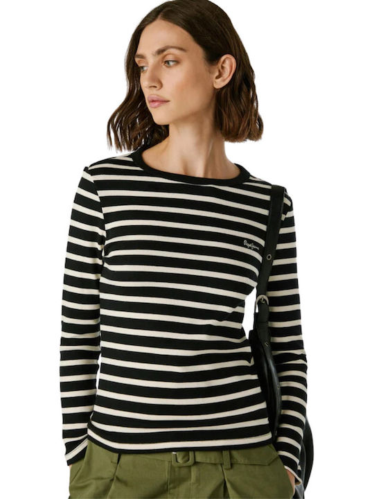Women's Blouse Cotton Long Sleeve Striped Black