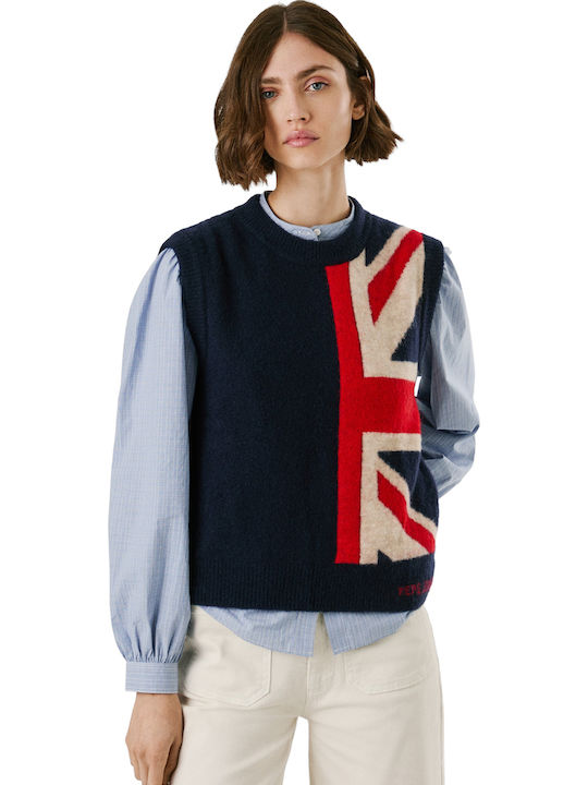 Women's Sleeveless Sweater Cotton Navy Blue