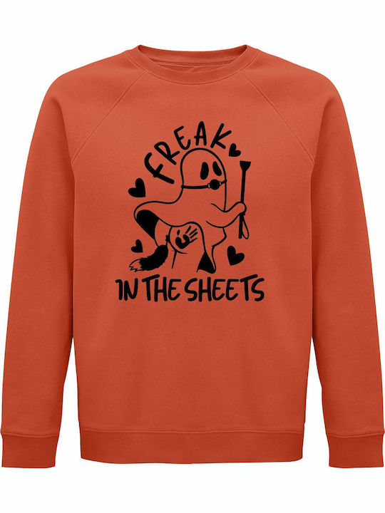 Unisex Organic Cotton Sweatshirt Freak In Sheets Kinky Sexy Ghost Orange