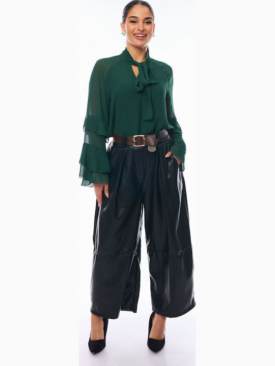 Damen Stoff Capri Hose mit Gummizug Black